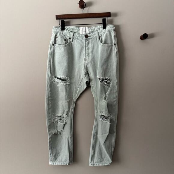 EUC ONE TEASPOON MESSED UP SAINTS DISTRESSED BOYFRIEND JEAN SIZE 27 FADED KHAKI - Picture 1 of 13